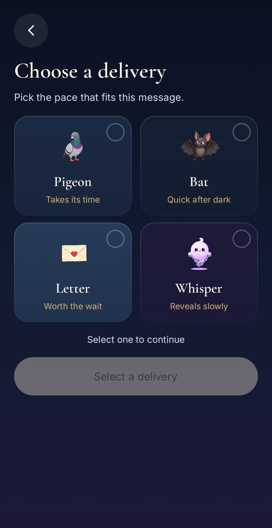 Choose a Pigeon message delivery method.